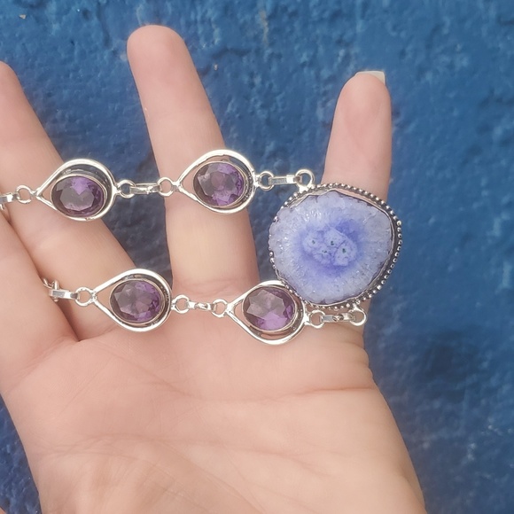 New Solar Quartz Agate and Amethyst 925 Silver Bracelet. - Picture 6 of 8